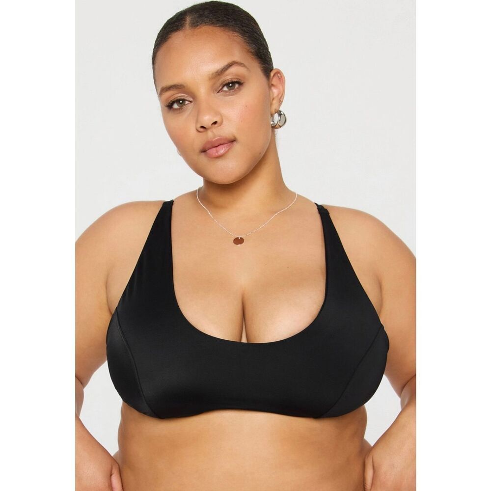 Fabletics Women’s 1X Sunset Scoop Swim Top Black‎ NEW